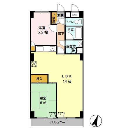 プレジール井山(2LDK/1階)の間取り写真