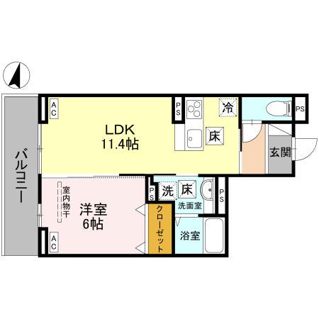 グランヴィル(1LDK/1階)の間取り写真