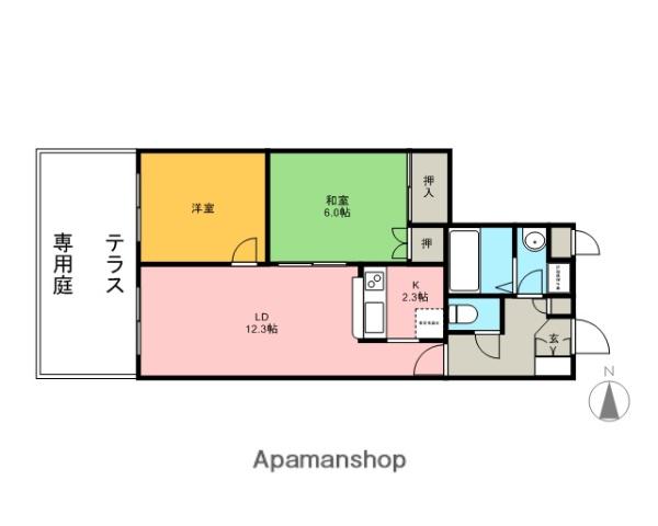 セザールガーデン大宮(2LDK/1階)の間取り写真