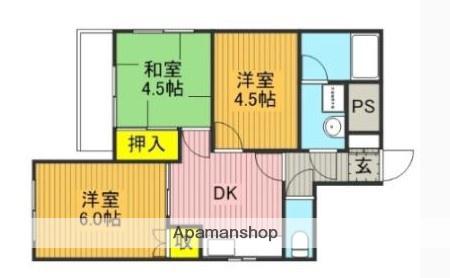 ぷちあみ蕨(3DK/4階)の間取り写真