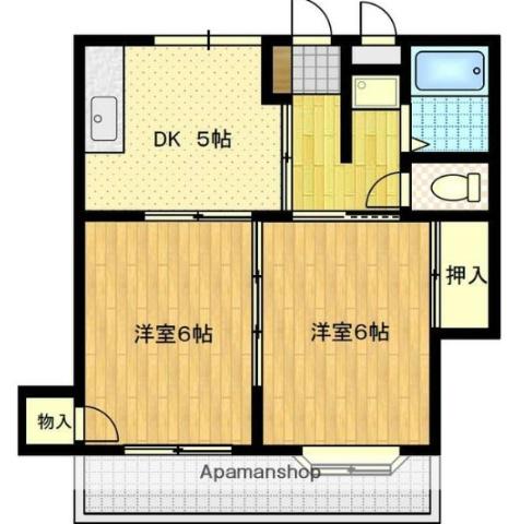 スカイフラット野口(2DK/2階)の間取り写真
