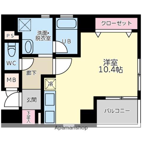 プレジール岸町(ワンルーム/2階)の間取り写真