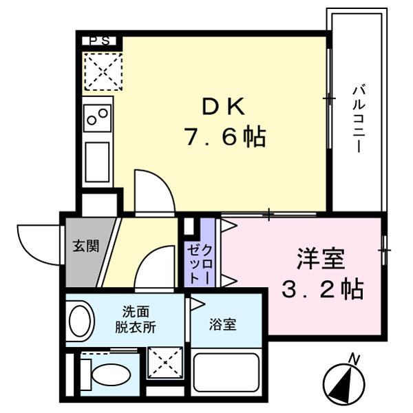 ウイングA(1DK/2階)の間取り写真