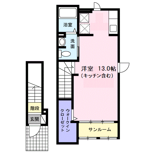 カーサ・シェーネ(1K/2階)の間取り写真