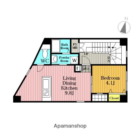 CROSSFORLEAVES北浦和(1LDK/4階)の間取り写真