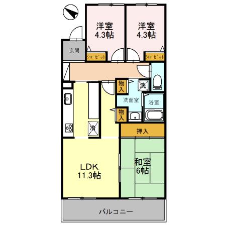 コーポレート東浦和2(3LDK/4階)の間取り写真