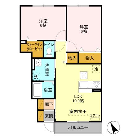 プリムローズ・M(2LDK/1階)の間取り写真