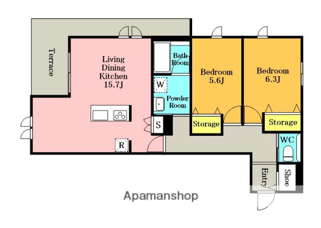 プリムヴェール(2LDK/1階)の間取り写真