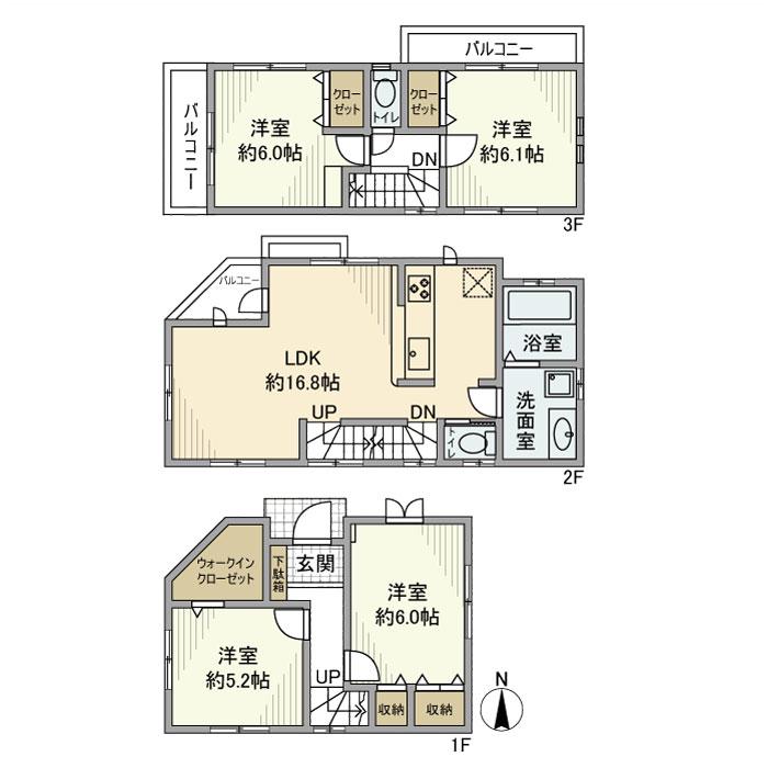湘南新宿ライン宇須 浦和駅 バス乗車時間：9分 宇宙科学館入口バス停で下車 徒歩9分 3階建 築14年(4LDK)の間取り写真