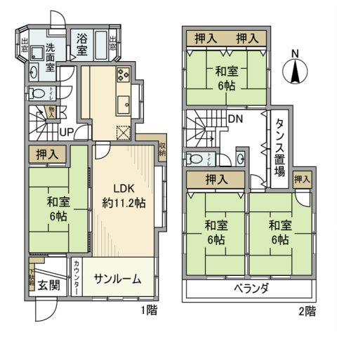 武蔵野線 東浦和駅 徒歩9分 2階建 築36年(4LDK)の間取り写真