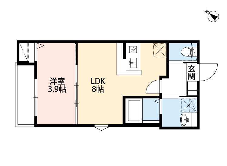 LE DE LA MAIN ELEVEE HIGASHIURAW(1LDK/1階)の間取り写真