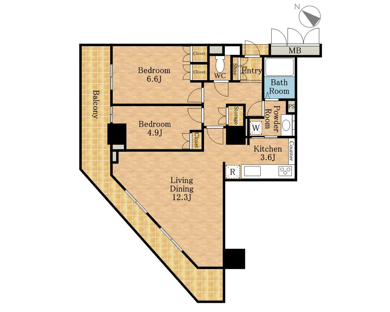 ライブタワー武蔵浦和(2LDK/36階)の間取り写真