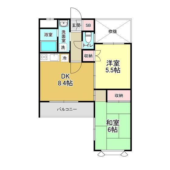 コーラルスターガーデン(2DK/3階)の間取り写真