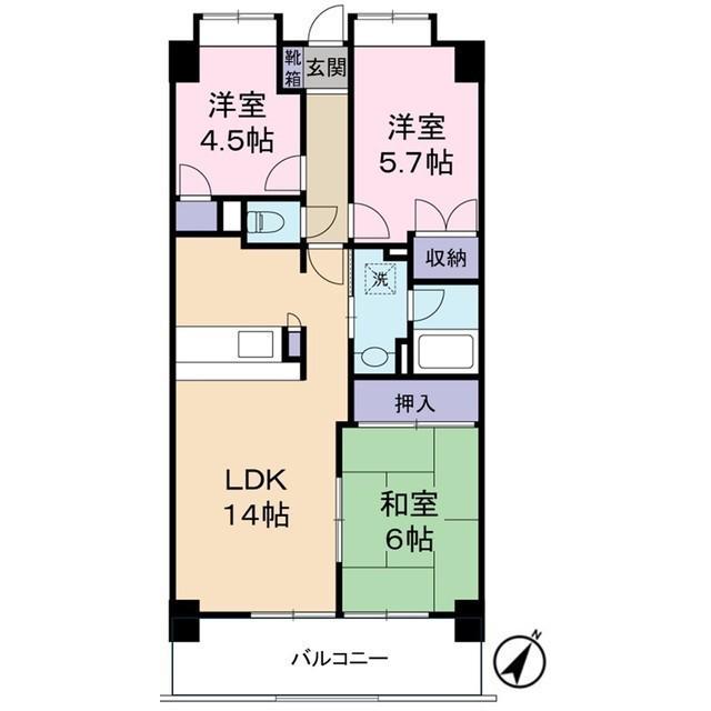 スカイコートⅠ(3LDK/6階)の間取り写真