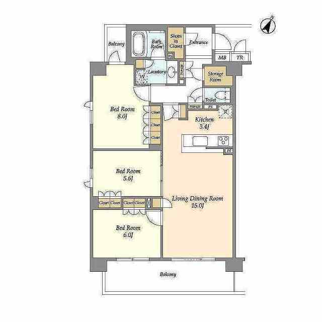 ドゥーエ武蔵浦和(3LDK/4階)の間取り写真