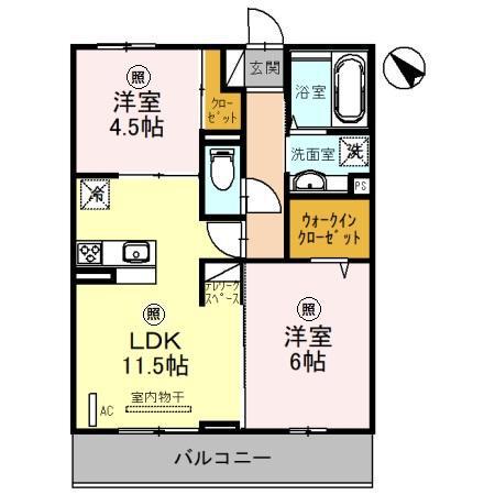 エバープレイス武蔵浦和(2LDK/2階)の間取り写真