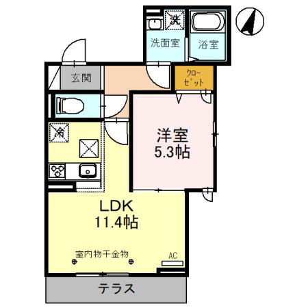 ロイヤルガーデンコート武蔵浦和(1LDK/1階)の間取り写真