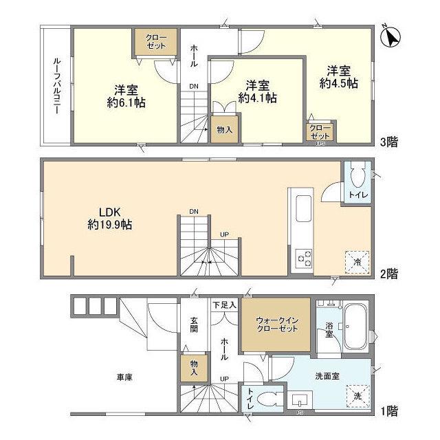 武蔵野線 南浦和駅 徒歩24分 3階建 築2年(3LDK)の間取り写真