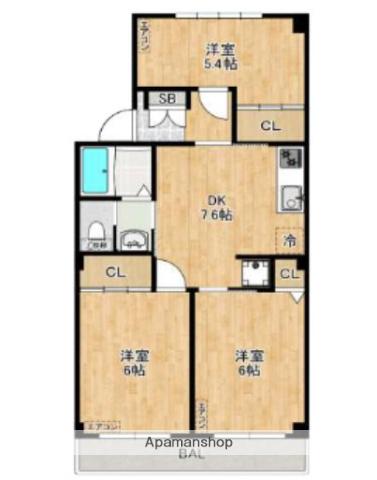 山一戸田ステーツ(3DK/4階)の間取り写真