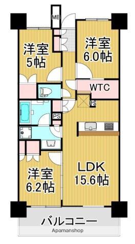 武蔵浦和SKY&GARDEN C棟(3LDK/21階)の間取り写真