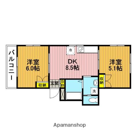 マンションベル(2DK/2階)の間取り写真