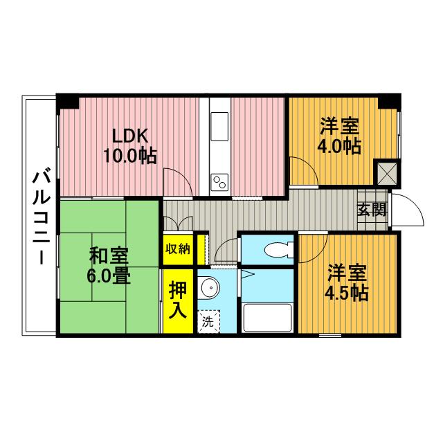 シャトレーヌ武蔵浦和(3LDK/4階)の間取り写真