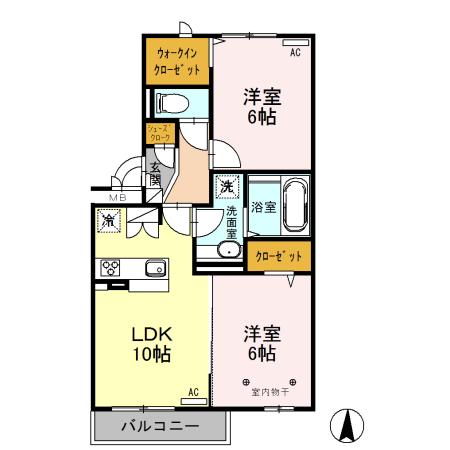 ロイジェントパークス レイクタウン 3O(2LDK/2階)の間取り写真
