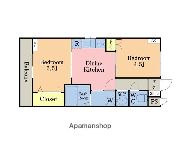 柳屋ハウス(2DK/3階)の間取り写真