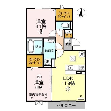 ロイジェントパークスレイクタウンⅢE(2LDK/1階)の間取り写真