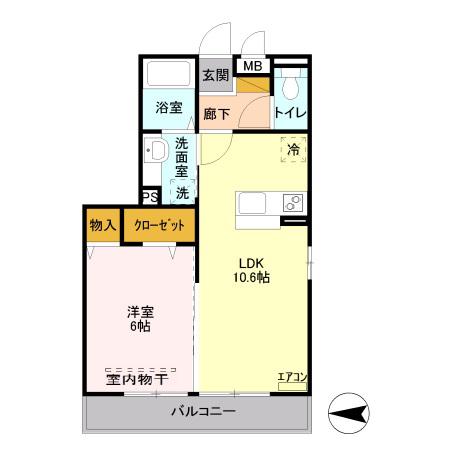 グランシーバ 2(1LDK/3階)の間取り写真