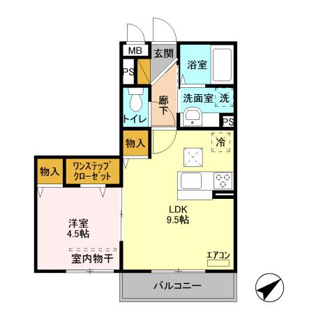 アルカンシェル北越谷(1LDK/1階)の間取り写真