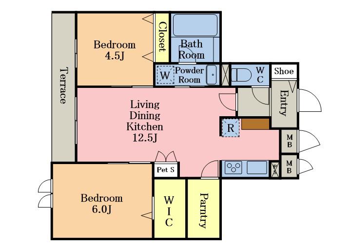 PLAYA VISTA(2LDK/1階)の間取り写真