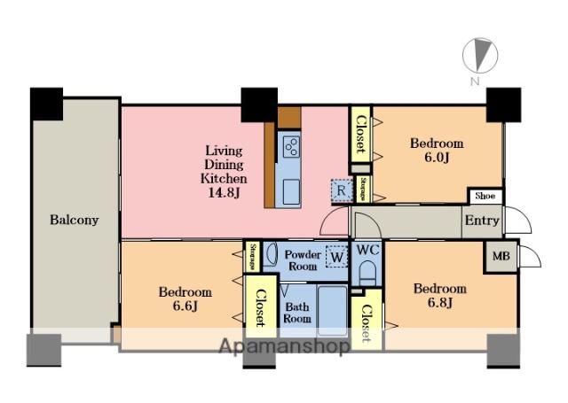 南越谷・PJ(3LDK/4階)の間取り写真