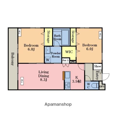 八潮市八潮6丁目メゾン(2LDK/2階)の間取り写真