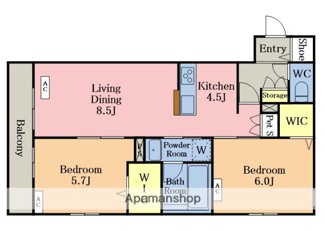 八潮市八潮6丁目メゾン(2LDK/2階)の間取り写真