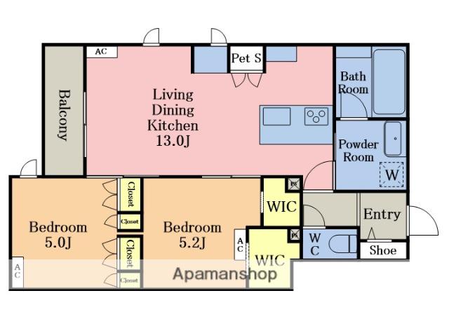 リアン八潮(2LDK/2階)の間取り写真