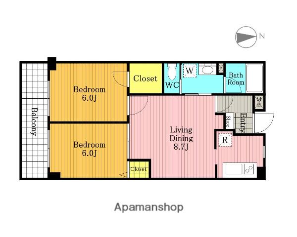 エバーグリーン(2LDK/3階)の間取り写真