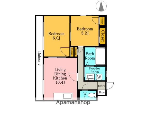 ミドルパーク(2LDK/3階)の間取り写真