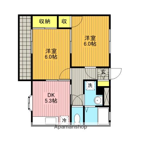 アバンサールプリモA(2DK/1階)の間取り写真