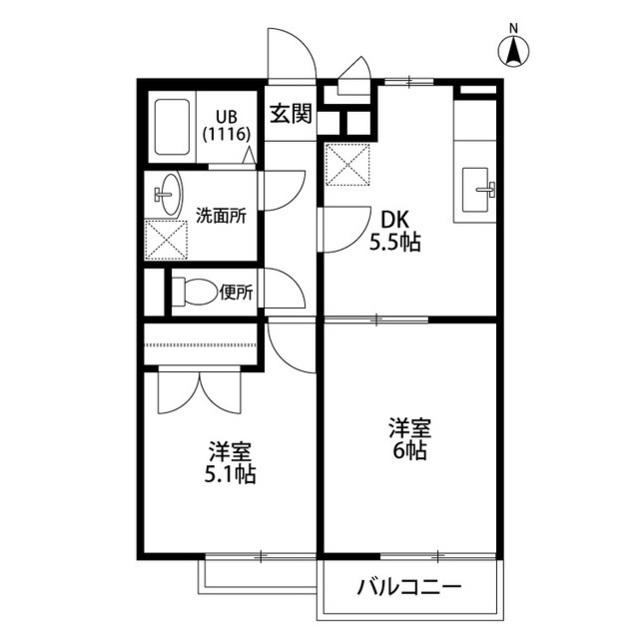 プレジール R(2DK/2階)の間取り写真