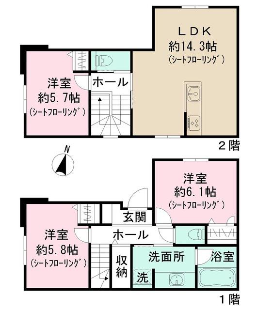 東武鉄道東上線 志木駅 バス乗車時間：10分 宗岡小バス停で下車 徒歩6分 2階建 築1年(3LDK)の間取り写真