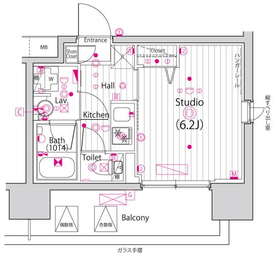ガーラ・グランディ川口並木(1K/4階)の間取り写真