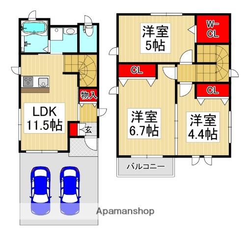 埼玉高速鉄道 鳩ケ谷駅 徒歩25分 2階建 築2年(3LDK)の間取り写真