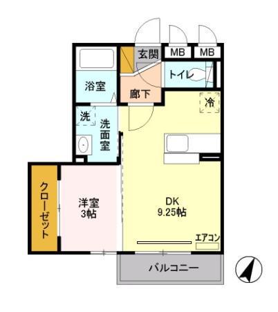 アドラーブルⅡ(1LDK/3階)の間取り写真