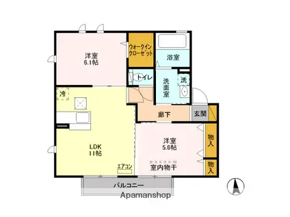 ラフレ仲道 D(2LDK/1階)の間取り写真