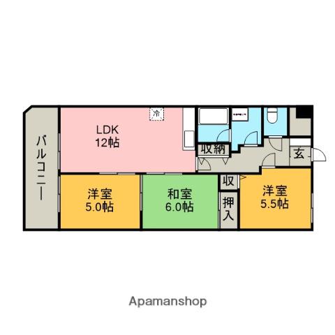 シェリール北原台(3LDK/4階)の間取り写真