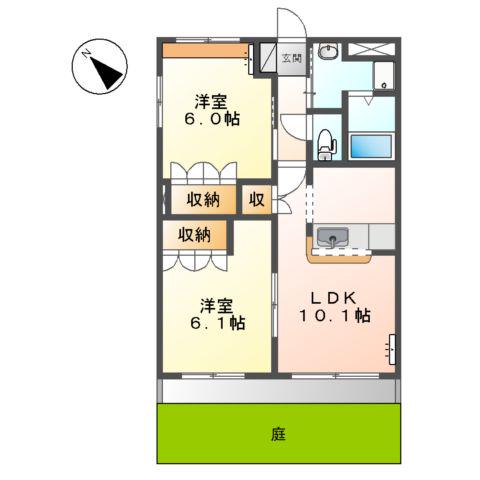 ガーデンヒルズNAKAYAMA壱番館(2LDK/1階)の間取り写真