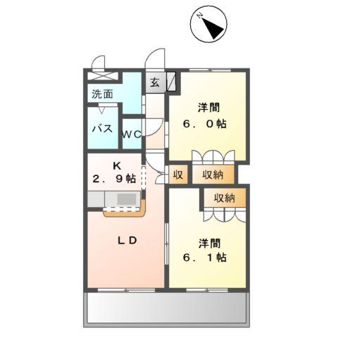 ガーデンヒルズNAKAYAMA壱番館(2LDK/2階)の間取り写真