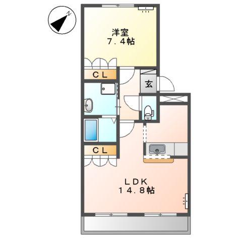 ガーデンヒルズNAKAYAMA参番館(1LDK/2階)の間取り写真