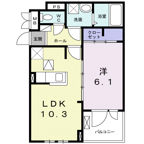 コモディ モンテⅡ(1LDK/1階)の間取り写真